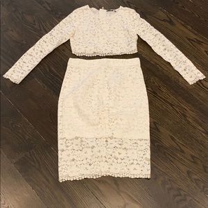 Marciano White Lace crop top &  Knee Length Skirt